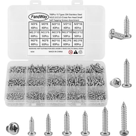 760 Pièces Vis a Autotaraudeuses Tête Ronde Cruciformes,M2 M2,3 M2,5 M3 Petites Vis à Bois Tête Bombée en Acier Inox 304,Mini Tôle Autoperceuses EntièRement Fileté.Pour Meubles Métal Doux Plastique. (1/5)