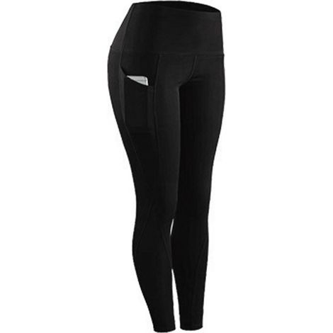 Damen-Yogahose mit Taschen, hochgeschnittene Leggings, figurformende Wirkung, schwarz (1/3)