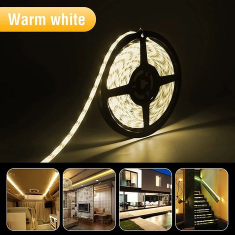 (Lumière chaude, 5M 300LEDS) Bande lumineuse LED solaire avec télécommande, 8 modes d'éclairage, étanche IP67, installation DIY. (1/5)