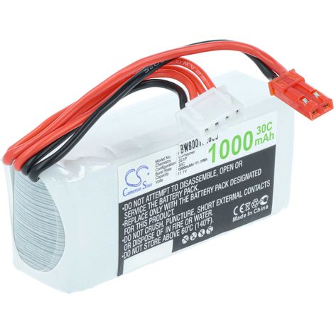 vhbw Batterie compatible avec JST-SYP-2P connecteur pour modéle RC (1000mAh, 11,1V, Li-polymère, 72 x 31 x 23 mm) (1/4)