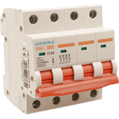 MCB Interruttore Magnetotermico Automatico Curva D 4P 4M 10000A AC 400V IP20 PB8H, Corrente Disponibili 16A 20A 25A 32A 40A 50A 63A  (D16A)