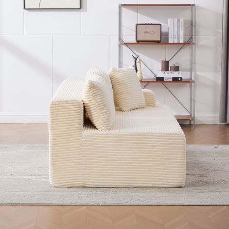 Divano modulare 34x33x109 cm, completamente assemblato, chaise longue, imbottitura morbida, ciniglia beige (1/5)