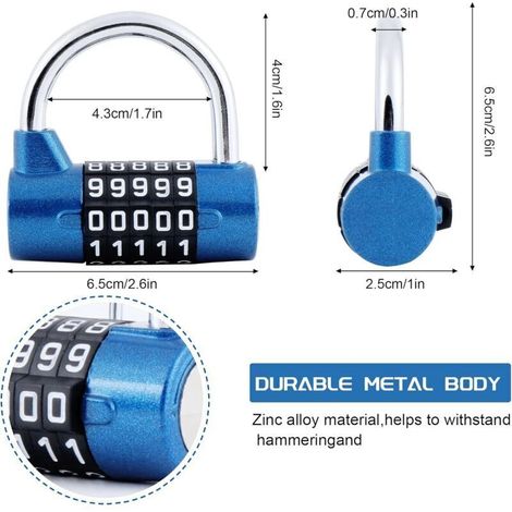 Candado de combinación reiniciable de 5 dígitos – Paquete de 2, ideal para taquillas, cajas de herramientas o vallas, fabricado en acero resistente.