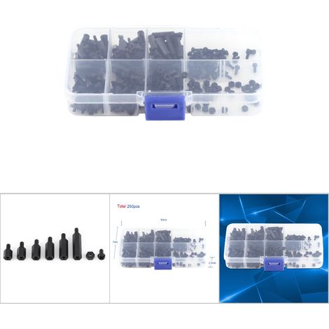 Kit d'assortiment de 250 vis d'entretoise hexagonales M2 en nylon (entretoise mâle M2 C) (1/5)