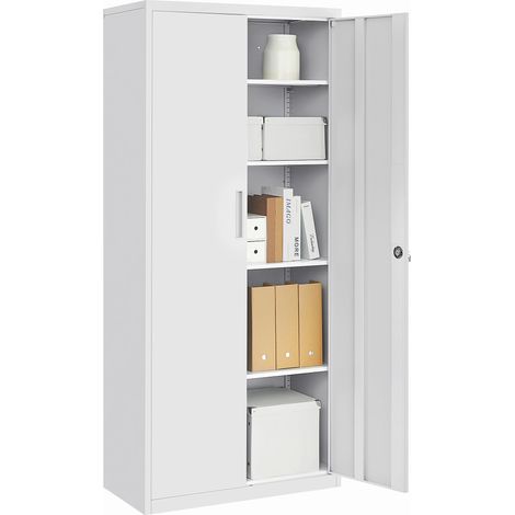 SONGMICS Armadietto Garage a 5 Ripiani con 2 Ante, Armadio Ufficio, 40 x 80 x 180 cm, 1 Serratura, Ripiani Regolabili, Armadio Metallo, Grigio Opaco OMC015G01 (1/5)