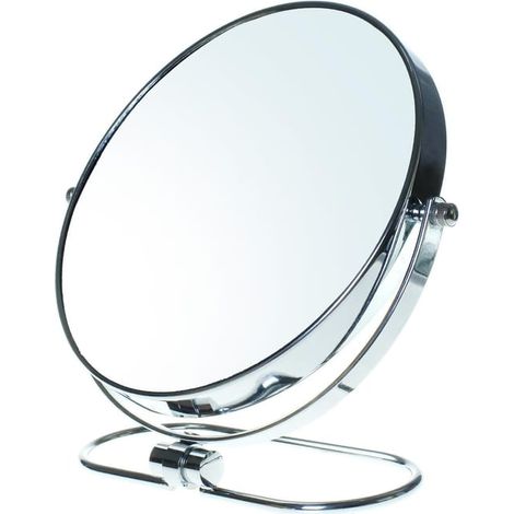 Miroir Maquillage Pliable, x5 Grossissement, 8" Miroir Cosmétique sur Pied, Miroir pour la Chambre et Voyage, Ø 20 cm Miroir de Table, Double Visage T