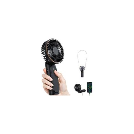 Ventilateur portable mains-libres pliable avec rotation à 180°, 6 vitesses réglables, écran LCD, ultra-silencieux, batterie rechargeable 4000 mAh, format poche – idéal pour intérieur et extérieur, ave (1/5)