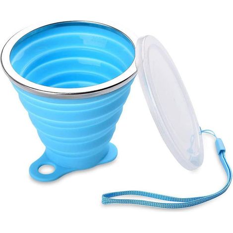 Faltbarer Silikon-Reisebecher, 250 ml, tragbar für Wandern, Camping und Outdoor-Sportarten, BPA-frei und auslaufsicher mit Deckel (1/3)