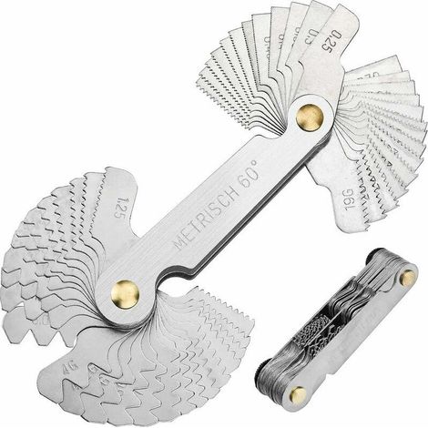 Outil de jauge de filetage inoxydable, jauge à vis avec 52 lames jauge centrale jauge de pas 55° et 60° (métrique + impérial) (1/5)