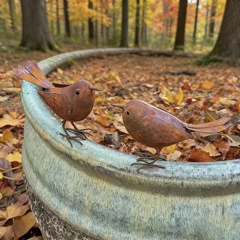 Décoration de pot de fleurs en métal vieilli, effet oiseau, ornement de terrasse, embellissement pour plantes en pot d'extérieur. (1/5)