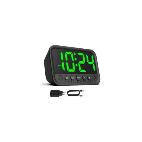 Sveglia digitale a LED verde per camera da letto, ideale per chi ha il sonno pesante, volume regolabile, funzione snooze, formato 12/24 ore - Crezuo