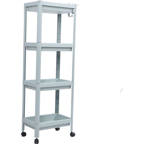 Badezimmer-Bodenregal, offenes Badezimmerregal, freistehendes Eckregal, Regale, Aufbewahrungsregal, nordisch blau, 4 Ebenen (mit Rollen) (1/5)