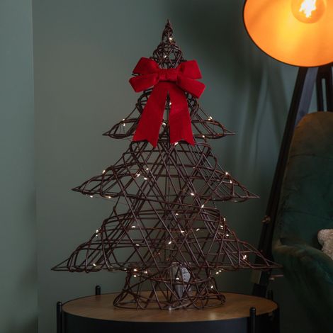 60cm Battery Operated Light up Christmas Tree with Red Bow & 60 Warm White LEDs (1/2)