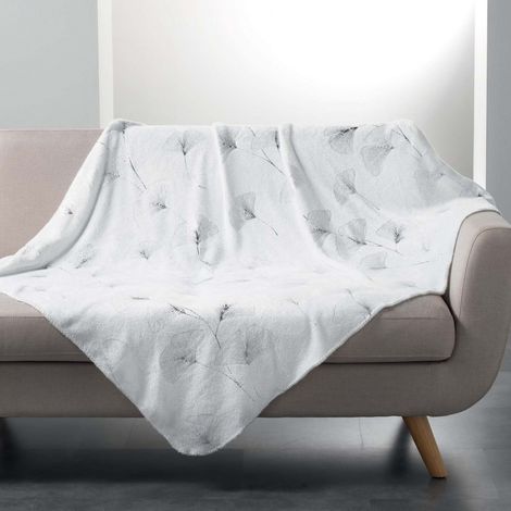 Plaid flanelle 125 x 150 cm Bloomy blanc