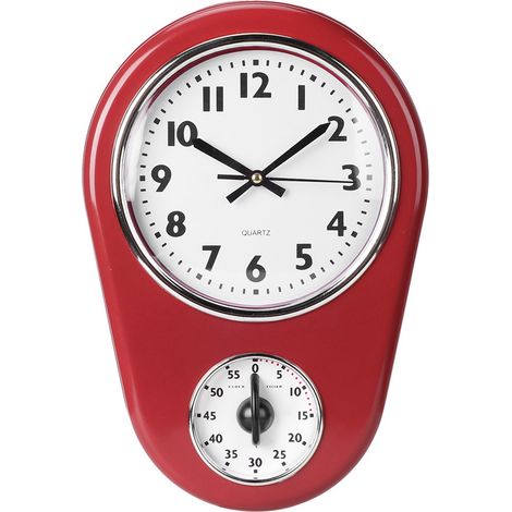 Horloge murale vintage rouge 31,6cm mouvement silencieux étanche avec sonnerie compte à rebours design élégant pour cuisine (1/5)
