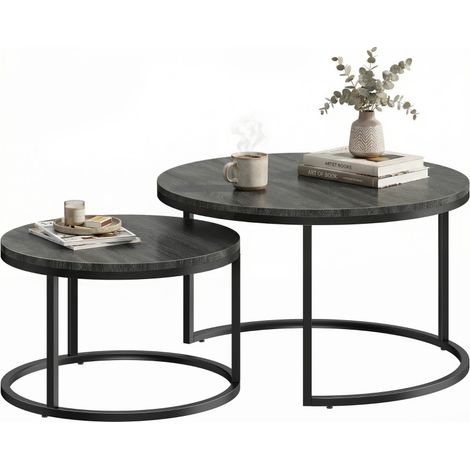 Tables basses gigognes empilables style industriel en métal noir pour un salon moderne, set de 2 pièces élégantes et pratiques. (1/5)