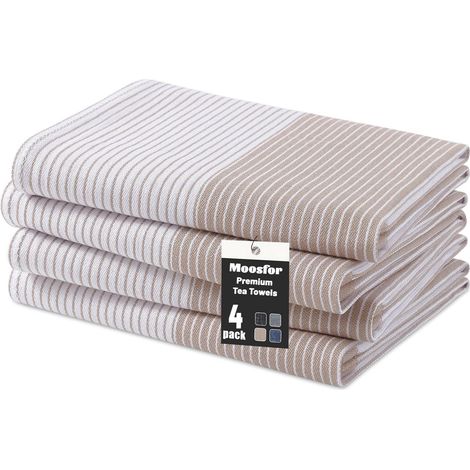 Lot de 4 torchons de cuisine 100 % coton bio très absorbants, non pelucheux à séchage rapide, pour cuisine, 100 % coton bio, 46 x 72 cm, beige (1/5)