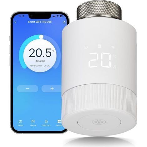 Thermostatique Connectée et Intelligente, WiFi Vanne Thermostatique Radiateur,Tête Thermostat Programmable Tuya Thermostat Détection de Fenêtre,Compatible avec Alexa & Google Assistant (1/4)