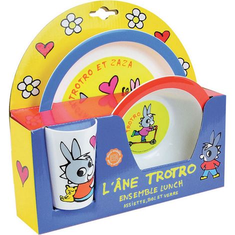 Trotro ensemble repas incluant 1 verre 220 ml, 1 assiette et 1 bol micro-ondables pour enfant