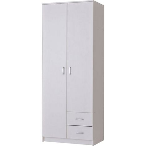 Guardaroba 2 Ante Cimena, Armadio Camera da Letto Appendiabiti, 2 Cassetti, 4 Ripiani, 80x205h cm Bianco