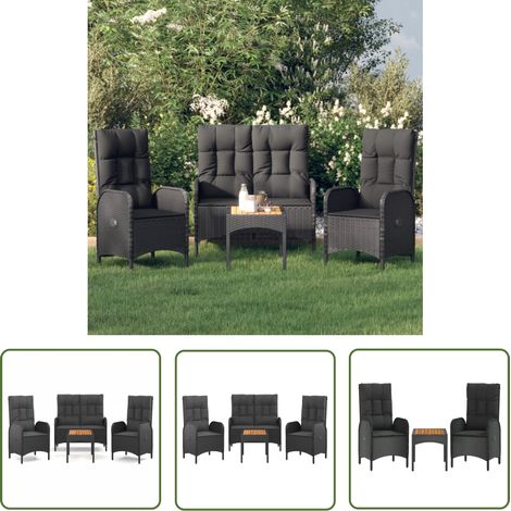The Living Store 4-tlg. Garten-Essgruppe mit Kissen Schwarz Poly Rattan - Gartengruppe - Gartenmöbel - Esstisch - Gartenstühle - Gartenbank (1/5)