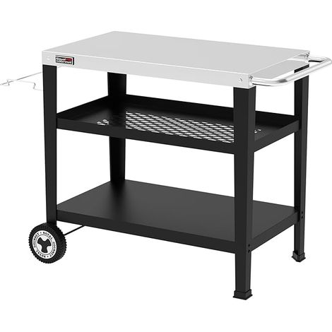 Servierwagen 3-Etagen mit Müllsackhalter Küchenwagen Edelstahl Beistelltisch Outdoor Plancha Grilltisch Rollwagen Trolley Silber Arbeitsplatte 85 x 50cm Royal Gourmet