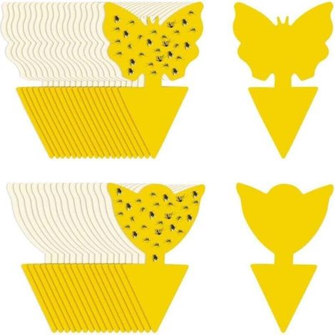 Lot de 60 bâtonnets de protection épais pour plantes d'intérieur et d'extérieur Jaune ，60 x pièges à insectes, attrape-moucherons pour plantes, anti-moucherons, pièges collés autocollants colle double (1/4)