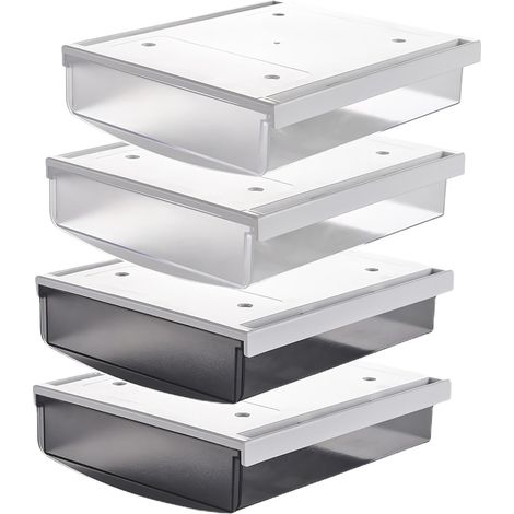 4X 1,7L Tiroirs Sous Bureau, 21x18x5,4cm Autocollant Boîte à Tiroirs Cachée Organisateur pour Bureau/Meuble/Bibliothèque/Armoire de Cuisine, 4 Unités Givré Translucide + Noir TKD8608 (1/5)