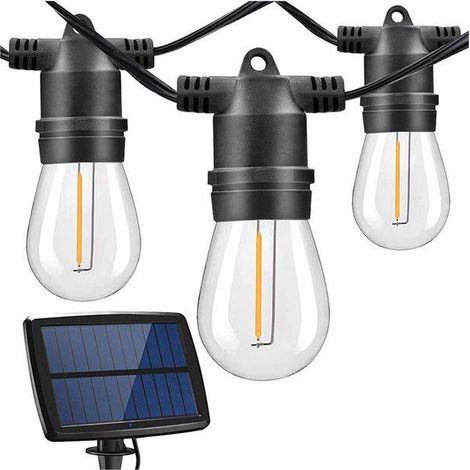 Guirlande Solaire Avec Ampoule S14 De 20 Mètres Blanc Chaud Étanche Ip65 (1/4)