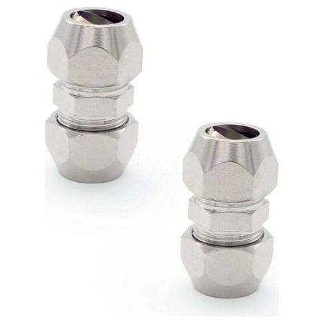 2 Pièces Raccord Olive Gaz. Argent Tuyau Pneumatique Raccord. Cuivre Nickelé Tube Double Droite Connecteur Rapide. Convient pour Plomberie. Compresseur D'air.(8mm) (1/4)