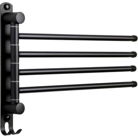 Portasciugamani da parete girevole a 180° in acciaio inox con 4 barre e 4 aste appendiabiti - Nero (1/4)