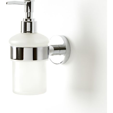 Milano Mirage Round Wall Mounted Bathroom Glass Soap Dispenser with Chrome Holder (1/5)