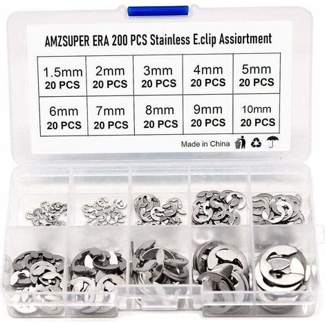 200 Pcs E Clip Ring 304 Stainless Steel External Circlips Assortment of Circlips 1.5/2/3/4/5/6/7/8/9/10mm Various Uses