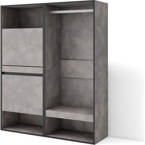 Skraut Home - Scarpiera, Mobile Salvaspazio, 120x145x35 cm, Camera da letto, stanza, Armadio Aperto, Stile moderno, Grigio Cemento (1/5)