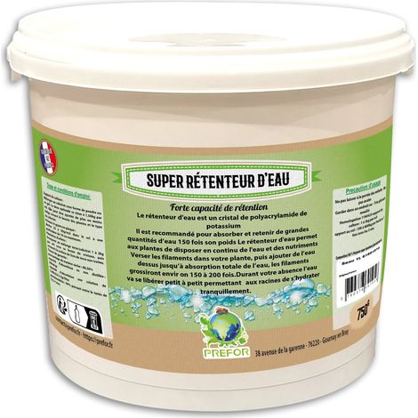 Hydrorétenteur d'eau 1L – Absorbe 200 fois son poids – Poudre cristalline biodégradable – Pour sols pauvres et cultures exigeantes – Prefor