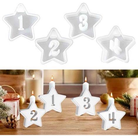 Lot de 4 moules en silicone avec chiffres de 1 à 4, en forme d'étoile 3D, pour bougeoirs personnalisés, parfaits pour les cadeaux de Noël, le calendrier de l'Avent et la décoration de la (1/5)