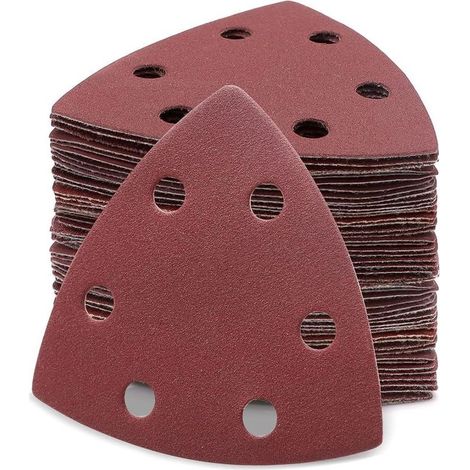 60 Pièces Delta-Triangles de Ponçage Papier Abrasifs pour Ponceuse Delta - 93 x 93 x 93 mm Triangles Abrasifs Autoagrippants (Grain 40/80/120/180/240/320, 6 Trous) (1/5)