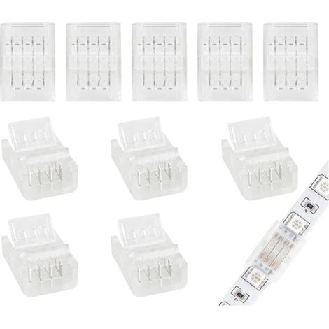 Confezione da 10 connettori LED a 4 pin da 10 mm per strisce LED RGB da 10 mm 5050 3528, cacciavite incluso (collegamento di strisce LED e strisce LED) (1/4)