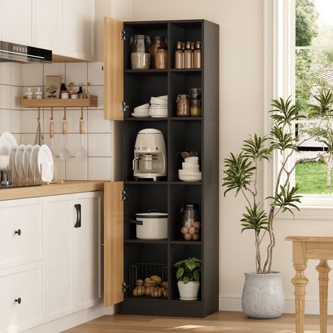 Mobile angolare contenitore 50 x 35,5 x 170 cm, 6 ripiani, 2 ante, nero e legno HAVRYA (1/5)