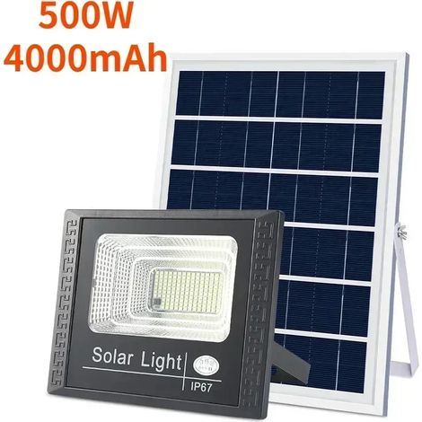 Projecteur solaire LED (500 W, 4000 mAh) étanche IP67 pour jardin extérieur, avec variateur d'intensité et télécommande (1/5)