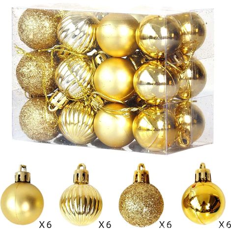 Boules De Noël - 24 Pièces - Diamètre 3 cm - En Plastique Anti-Cassure - Pour Arbre À Noël Guirlande Couronne Fête Nouvel An (1/4)