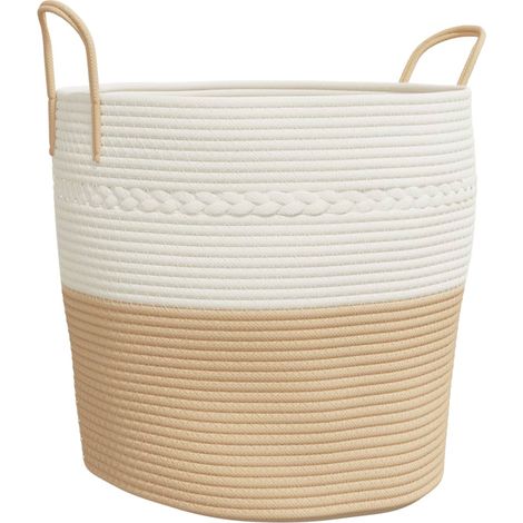 Panier de rangement beige et blanc Ø43x38 cm coton