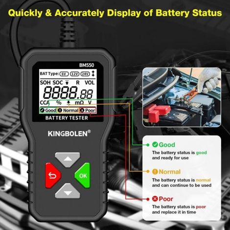 BM550 Testeur de Batterie AUTO 6V 12V 24V, 100-2000 CCA 2-200Ah Testeur d’alternateur automobile Analyseur de batterie numérique po (1/5)