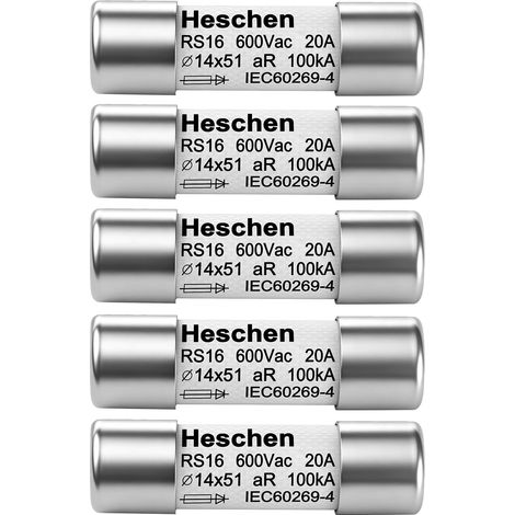 Lot de 5 fusibles cylindriques en céramique RS16 type aR 14 x 51 mm 20 A 600 VAC 100 kA (1/5)