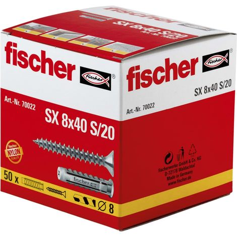 FISCHER taco sx 8x40 con tornillo  s/20 50ud , Taco SX 8x40 S/20 Fischer Taco de expansión de nylon de alta calidad con tornillos Garantiza una fijación segura y permanente
