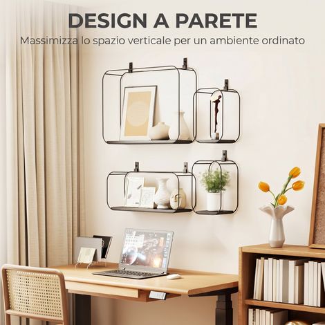 Lot de 4 étagères murales géométriques noires, design moderne pour salon. (1/5)