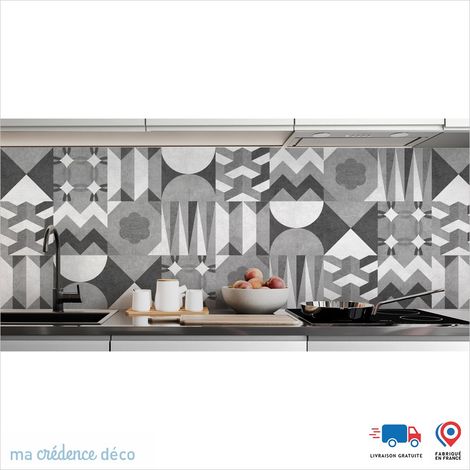 Crédence : Carreaux ciments scandinave 3 - Couleur Gris platine - Alu composite - 120 - 60 (1/3)