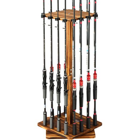 VEVOR Portacanne da Pesca per 16 Aste 330 x 330 x 810 mm Supporto in Legno Girevole a 360° per Organizzare e Riporre Canne, Supporto da Pavimento Salvaspazio per Attrezzatura da Pesca