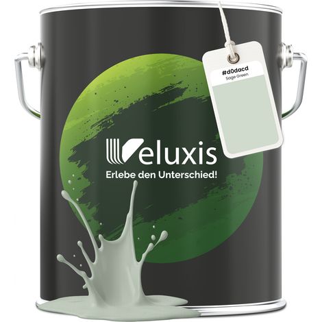 Pittura murale verde salvia verde salvia opaca per interni – Copertura classe 1, senza COV, senza primer, a bassa gocciolatura – Soggiorno e camera da letto – 5 L – Veluxis (Sage Green)