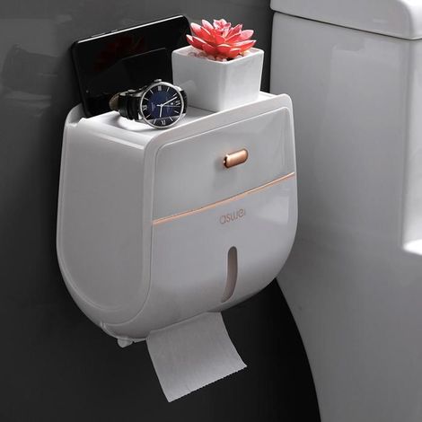 Porte-papier toilette adhésif sans perçage gris pour WC (1/5)